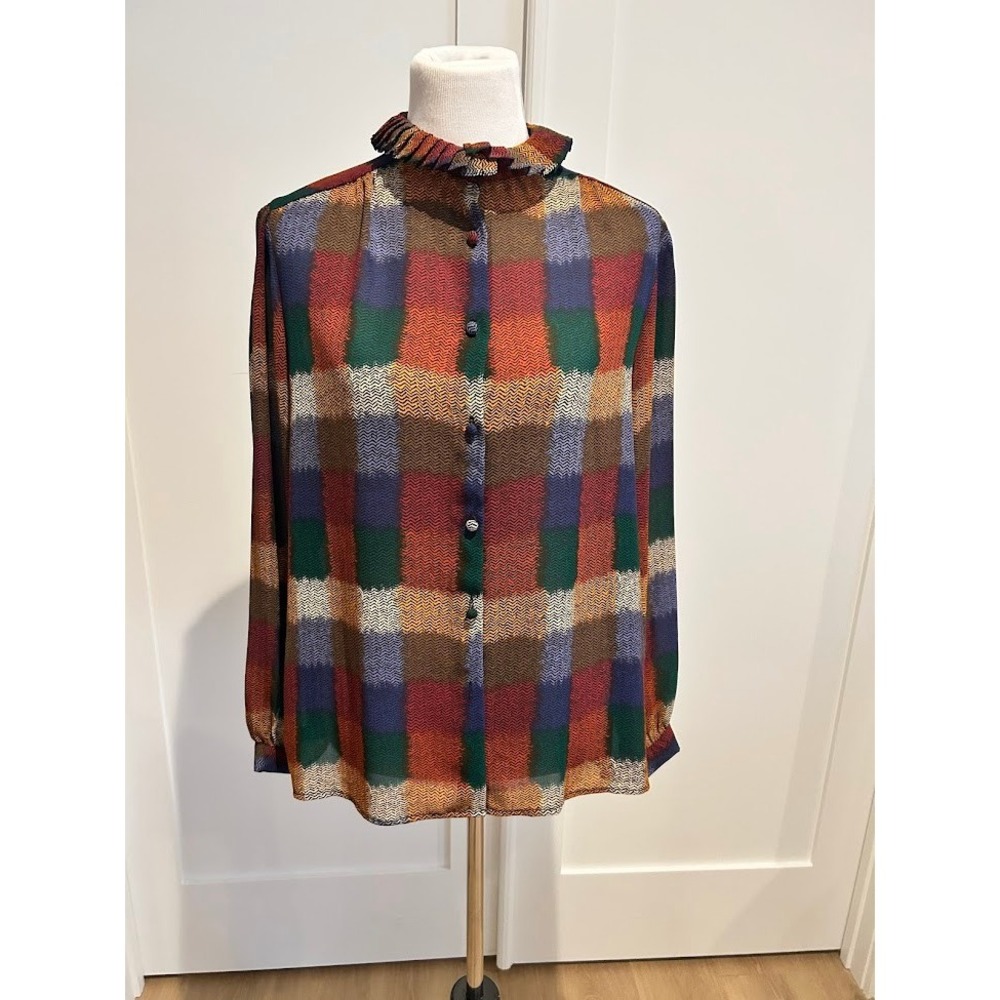 Jean for Joseph Le Bon Paris‎ NY Ruffled Plaid Blouse Size 16 Steampunk Vintage